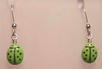 Opaque Green Lady Bug Glass Earrings